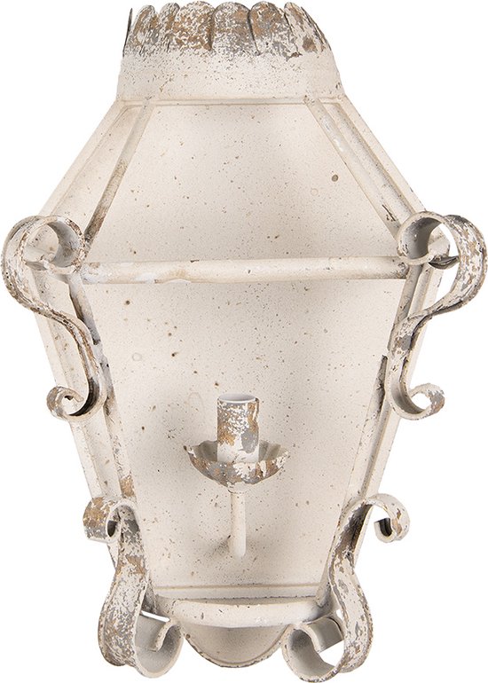HAES DECO - Wandlamp - Shabby Chic - Vintage / Retro Lamp, formaat 33x18x49 cm - Gebroken wit Metaal - Muurlamp, Sfeerlamp
