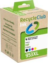 RecycleClub inktcartridge - Inktpatroon - Geschikt voor HP - Alternatief voor HP 953XL Zwart 53ml en Cyan Blauw 26ml Magenta Rood 26ml Yellow Geel 26ml - 4-pack