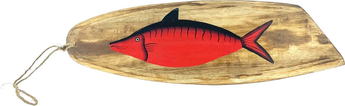 Sloophout met Vis rood 50x16 cm