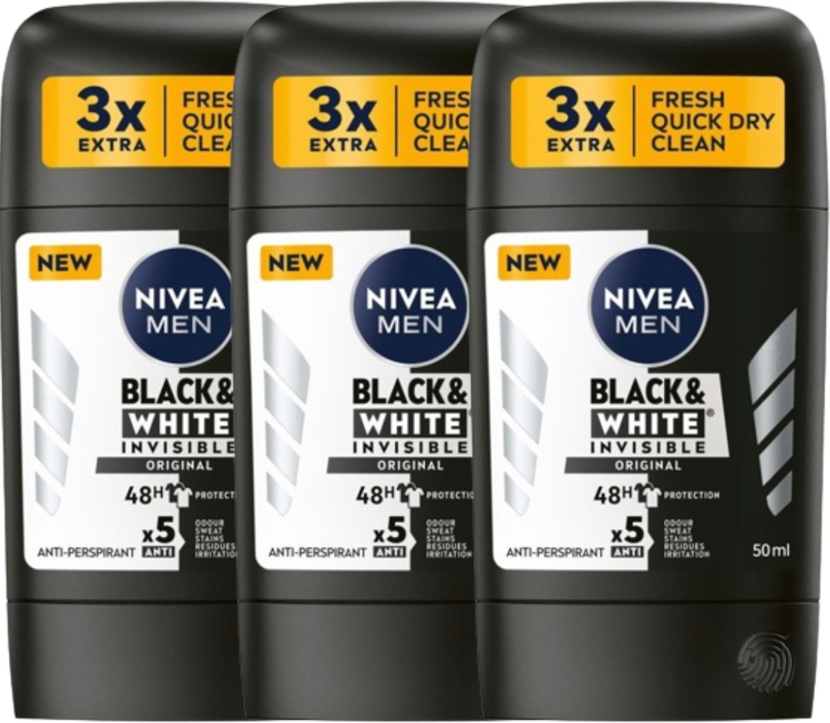 Goedkoopste Nivea Men Invisible on Black & White Original Deodorant - 3 x 50 ml - 5 Voudig Werking - 0 Alcohol - Nivea Deodrants - Anti transpirant - Deodorant Man Voordeelverpakking