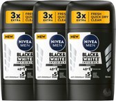 Nivea Men Invisible on Black & White Déodorant Original - 3 x 50 ml - Deo Stick Men - Effet 5 fois - 0% Alcohol - Déodorant Homme Value pack