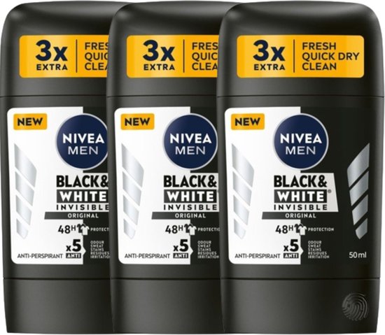 Nivea Men Invisible on Black & White Déodorant Original - 3 x 50 ml - Deo  Stick Men -... | bol