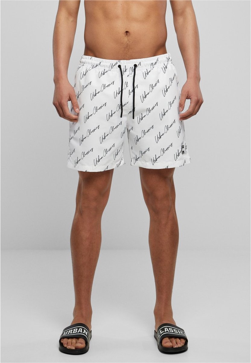 Urban Classics Pattern whitescriptlogo Zwemshorts XL Zwart