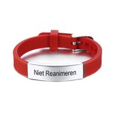 Gegraveerde Niet Reanimeren Armband - Niet Reanimeren Penning - Gegraveerd - Gebogen Bar - Roestvrij Staal - RVS - Verstelbaar - Rood