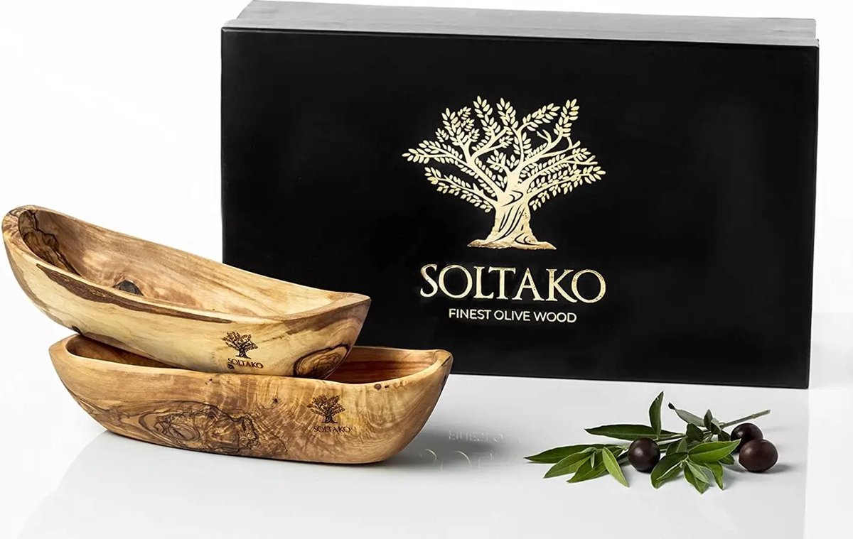 Soltako - Schaal langwerpig olijfhout - Set van 2 - Perfect voor tapas