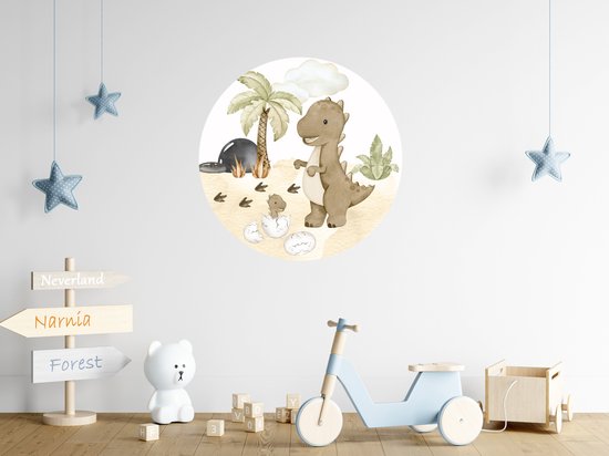 Muurcirkel dino met ei - Ø 60 cm - wit - Muurcirkel binnen - Wanddecoratie - Forex - Babykamer en kinderkamer