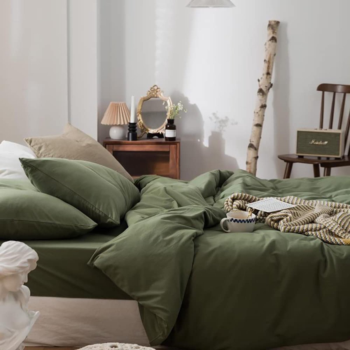 155 x 220 cm, donkergroen, groen, 2-delig, microvezel, effen dekbedovertrek, zacht en comfortabel beddengoed, set met ritssluiting, 155 x 220 + 80 x 80 cm