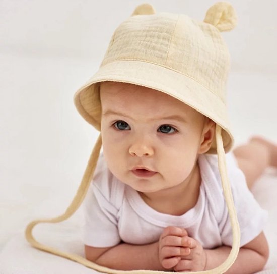 Chapeau de soleil Bébé - Avec oreilles - Katoen - Crème - Chapeau de plage  | bol