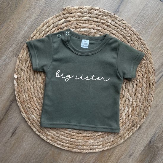 Baby t-shirt korte mouw - big sister - Groen - Maat 80 - Zwanger - Geboorte - Big sister - Aankondiging - Zwangerschapsaankondiging - Peuter - Dreumes