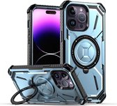 Hoesje geschikt voor iPhone 13 Pro Max - Backcover - Geschikt voor MagSafe - Rugged Armor - Extra valbescherming - Ringhouder - TPU - Blauw