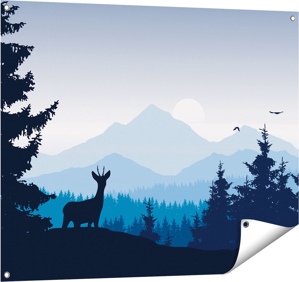 Gards Tuinposter Hert in het Bos - Silhouet - 100x80 cm - Tuindoek - Tuindecoratie - Wanddecoratie buiten - Tuinschilderij Multikleur
