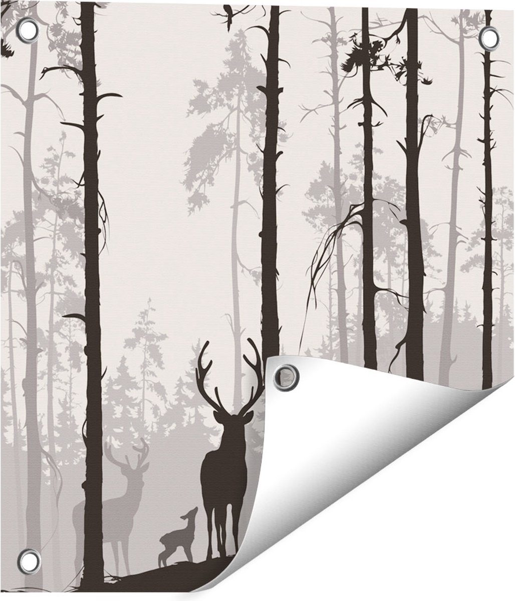 Gards Tuinposter Herten in het Bos - Silhouet - 40x40 cm - Tuindoek - Tuindecoratie - Wanddecoratie buiten - Tuinschilderij Multikleur