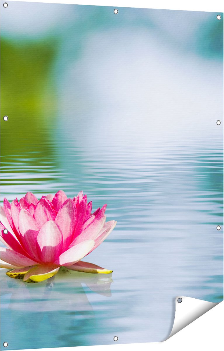 Gards Tuinposter Roze Lotusbloem op het Water - 90x120 cm - Tuindoek - Tuindecoratie - Wanddecoratie buiten - Tuinschilderij Multikleur