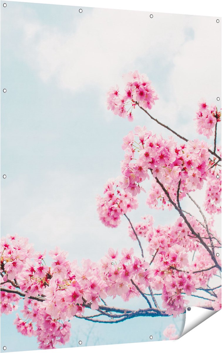 Gards Tuinposter Roze Bloesemboom - Bloemen - 120x160 cm - Tuindoek - Tuindecoratie - Wanddecoratie buiten - Tuinschilderij Multikleur