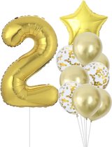 Verjaardag Versiering Meisje Goud - 2 jaar - 10 stuks - Ballonnen - Cijferballon - Kinderfeestje Goud - Bruiloft - Feestversiering - Goude Ballonnen Meisje - Helium - Leeftijdballon - Folieballon - Goude Versiering - Goud kleurige Ballonnen