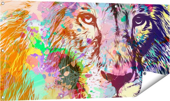 Gards Tuinposter Gekleurde Leeuw - Abstract - 120x60 cm - Tuindoek - Tuindecoratie - Wanddecoratie buiten - Tuinschilderij