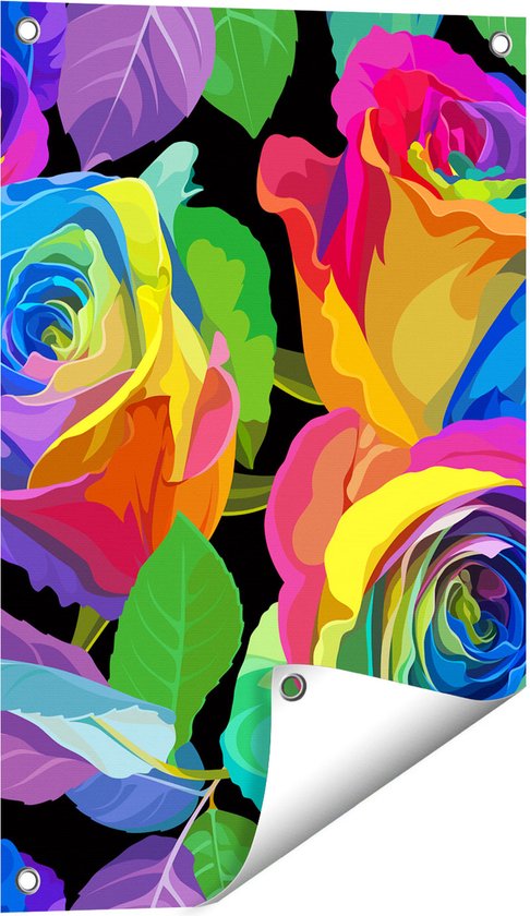 Gards Tuinposter Kleurrijke Rozen - Bloemen - Abstract - 40x60 cm - Tuindoek - Tuindecoratie - Wanddecoratie buiten - Tuinschilderij