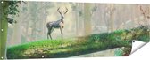 Gards Tuinposter Hert in het Bos op een Boom - 180x60 cm - Tuindoek - Tuindecoratie - Wanddecoratie buiten - Tuinschilderij