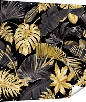 Gards Tuinposter Gouden Tropische Bladeren - 120x120 cm - Tuindoek - Tuindecoratie - Wanddecoratie buiten - Tuinschilderij