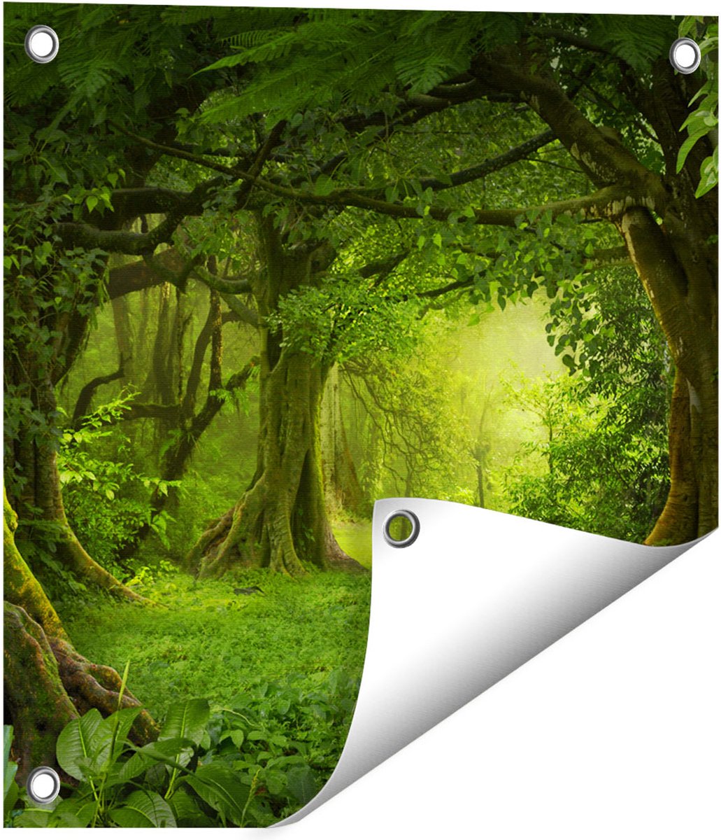 Gards Tuinposter Groene Tropische Jungle Bos - 40x40 cm - Tuindoek - Tuindecoratie - Wanddecoratie buiten - Tuinschilderij Multikleur