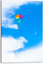 Dibond - Foto van Kleurrijke Vlieger onder Schapenwolken - 40x60 cm Foto op Aluminium (Wanddecoratie van metaal)