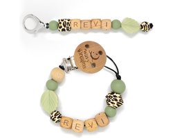 Wavy Dreams - Combiset Speenkoord & Sleutelhanger / Luiertashanger - Speenkoord met naam - Jongen - Kraamcadeau - Groen - Speenketting met naam - Sleutelhanger met naam - Model Revi