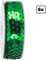 6x Rol pailletten band groen 275cm - Paillet kleding accessoires thema feest glitter and glamour