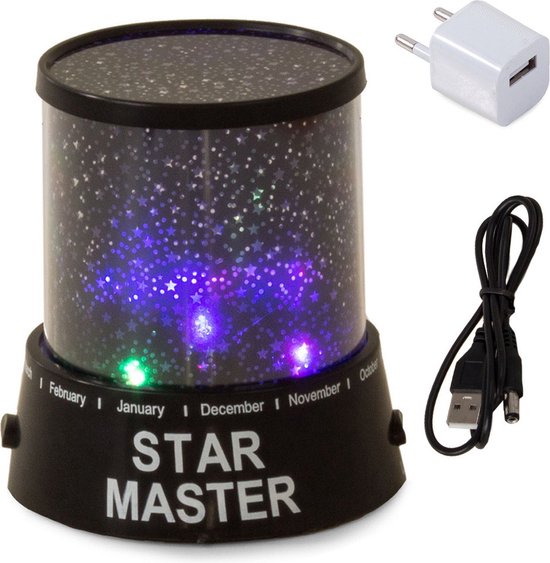 Veilleuse - projecteur d'étoiles - avec câble USB et alimentation - Peut également fonctionner sur piles