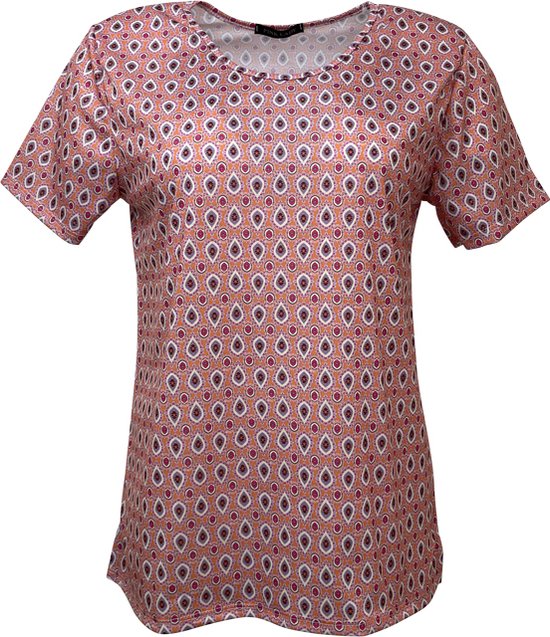 Pink Lady dames shirt - shirt dames - M132 - roze print (koraal) - maat S