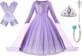Prinsessenjurk meisje - Elsa jurk - Het Betere Merk - Tiara - Kroon - Toverstaf - Lange handschoenen - Haarvlecht - maat 92/98 (100) - carnavalskleding - cadeau meisje - verkleedkleren meisje - kleed - prinsessen speelgoed