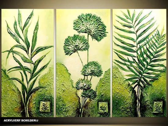 Schilderij -  Natuur - Groen - 120x80cm 3Luik - GroepArt - Handgeschilderd Schilderij - Canvas Schilderij - Wanddecoratie - Woonkamer - Slaapkamer - Geschilderd Door Onze Kunstenaars 2000+Collectie Maatwerk Mogelijk