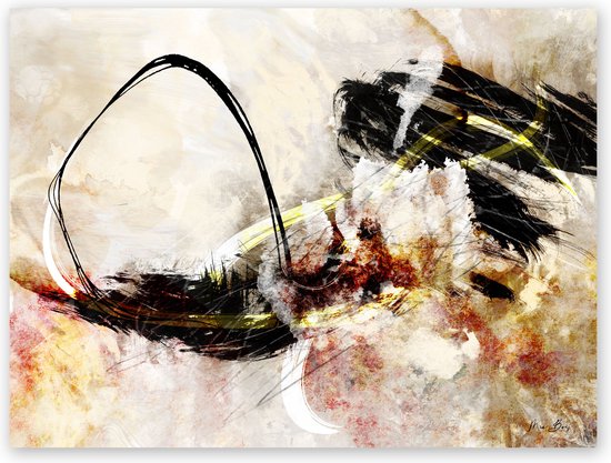 Tuinposter - Reproduktie / Kunstwerk / Kunst / Abstract / - Wit / zwart / bruin / beige / creme - 60 x 90 cm.