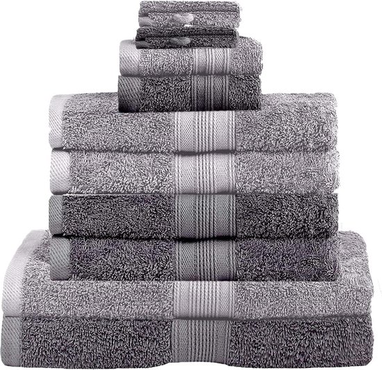 Textiel 10-delige badkamer handdoekenset met wisselmatjes 4x handdoeken, 2x douchehanddoeken, 2x gastendoekjes, 2x washandjes, 10-delige badkamer handdoekenset, antraciet/zilver