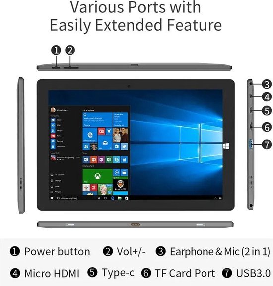 Lipa Jumper 8 Pro tablet 6/128 GB - Windows tablet - Windows 11 Home - Alternatief Microsoft Surface - Full HD - Micro HDMI - Dual Wifi - 10.1 inch - Aansluiting magnetisch keyboard & 9000 mAh batterij - LIPA