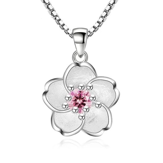 Ketting 925 Zilver, roze Sakura bloem | Sparkolia | cadeau tip