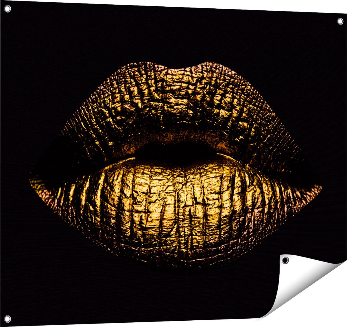 Gards Tuinposter Gouden Lippen - 100x80 cm - Tuindoek - Tuindecoratie - Wanddecoratie buiten - Tuinschilderij Multikleur