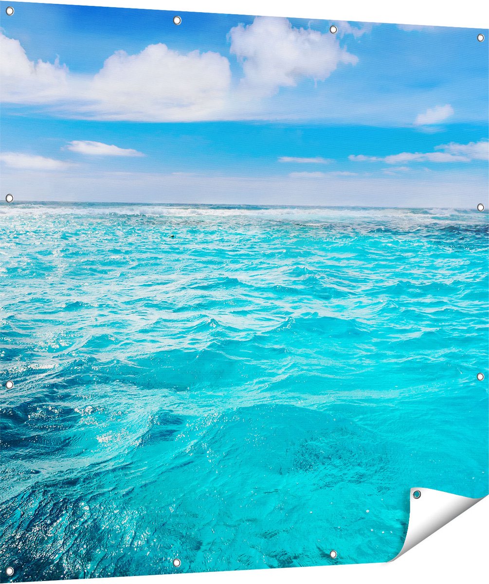 Gards Tuinposter Blauwe Caribische Zee Water - 120x120 cm - Tuindoek - Tuindecoratie - Wanddecoratie buiten - Tuinschilderij Multikleur
