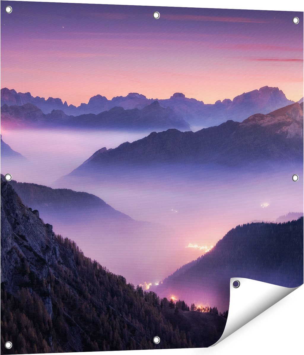 Gards Tuinposter Bergen Landschap in Itali� tijdens Zonsondergang - 80x80 cm - Tuindoek - Tuindecoratie - Wanddecoratie buiten - Tuinschilderij Multikleur