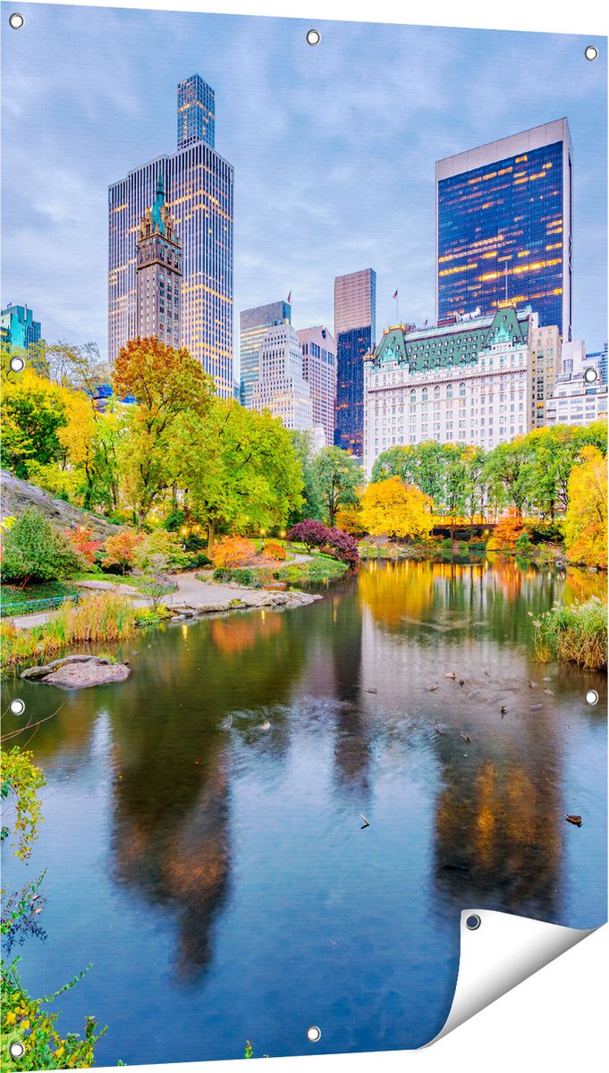 Gards Tuinposter Kleurrijke Central Park tijdens de Herfst - 80x120 cm - Tuindoek - Tuindecoratie - Wanddecoratie buiten - Tuinschilderij Multikleur