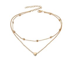 Joboly Multilayer hartjes coin hart ketting - Dames - Goudkleurig - 40-45 cm