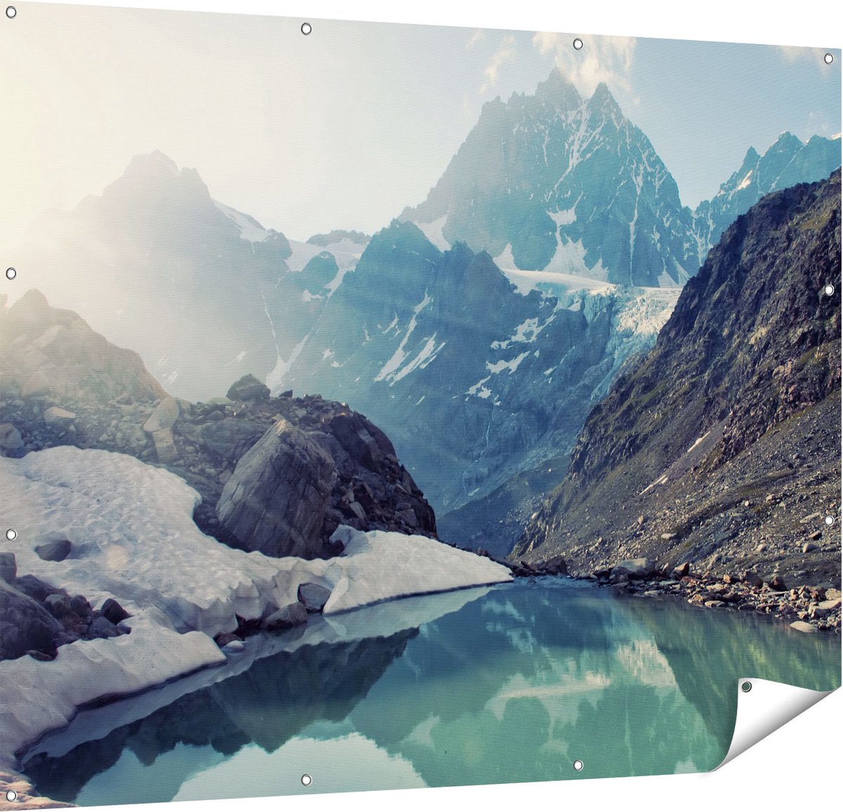 Gards Tuinposter Landschap berg meer - 150x120 cm - Tuindoek - Tuindecoratie - Wanddecoratie buiten - Tuinschilderij Multikleur