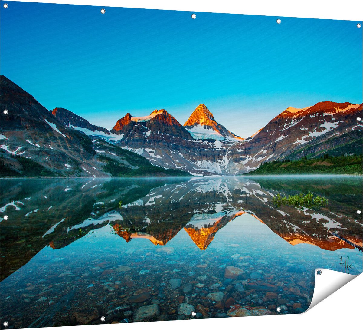 Gards Tuinposter Berg Assiniboine bij het Meer in Canada - 160x120 cm - Tuindoek - Tuindecoratie - Wanddecoratie buiten - Tuinschilderij Multikleur