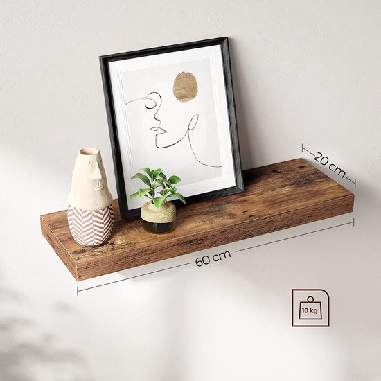 Foto: Hoppa wandplank voor boeken foto s decoratie zwevende plank 60 x 20 x 3 8 cm bxdxh kantoorplank mdf vintage bruin