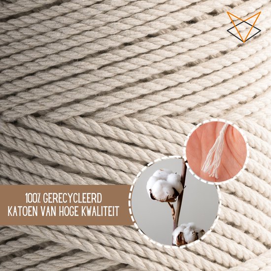 Corde à Macramé 3mm 120m - Coton Recyclé Double Torsion - Pour Suspensions, Tentures, DIY Créatif
