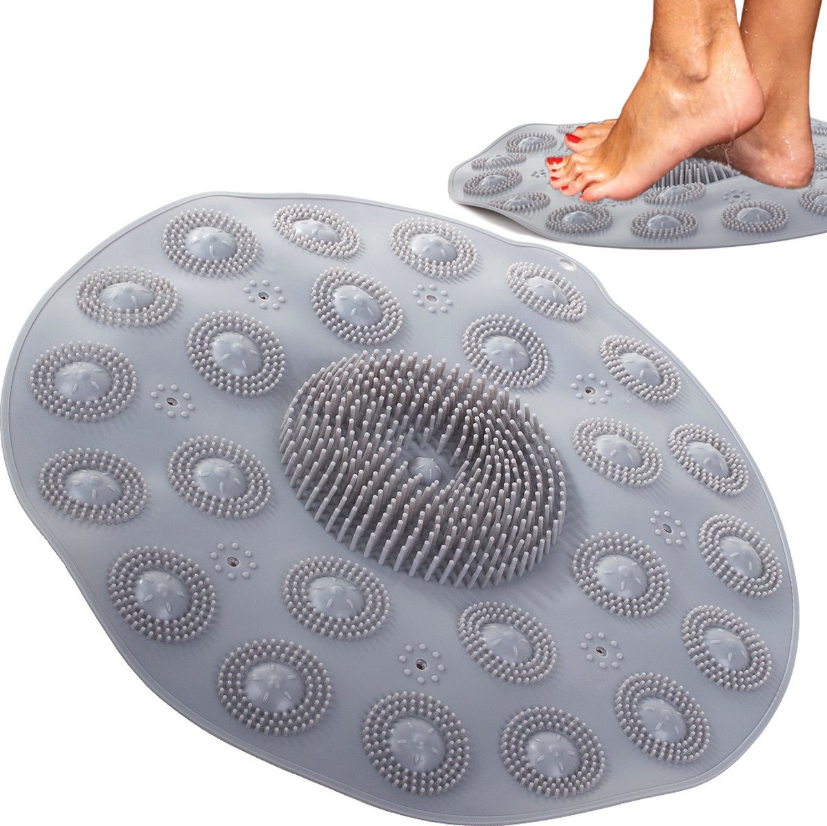 Voetmassagemat Rond - Voetmassage bad - Antislip Douchemat voor voetenreiniging en massage – Grijs - Ø 37 cm