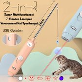 Stylo laser - Rechargeable par USB - Jouets pour chat 2 en 1 - Canne pour chat - 7 positions différentes - Lumière laser pour chat - Pointeur laser - Lampe de poche
