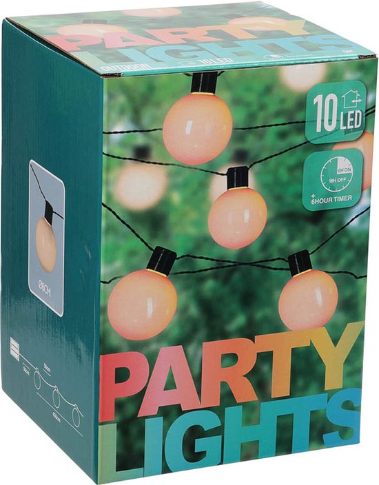 Partytentverlichting - Lichtsnoer - 500 cm - 10 LED Lampen ø 8 cm - Warm Wit - Timer - op Batterijen