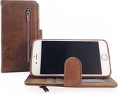 Apple iPhone X / XS - Bronzed Brown Leren Rits Portemonnee Hoesje - Lederen Wallet Case TPU meegekleurde binnenkant- Book Case - Flip Cover - Boek - 360º beschermend Telefoonhoesje