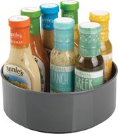 mDesign - Draaiplateau - carrousel/kruidenrek - ideale opberger in de keuken voor spijsolie, kruiden, specerijen, flesjes blikken en potjes - diep/plastic - antraciet
