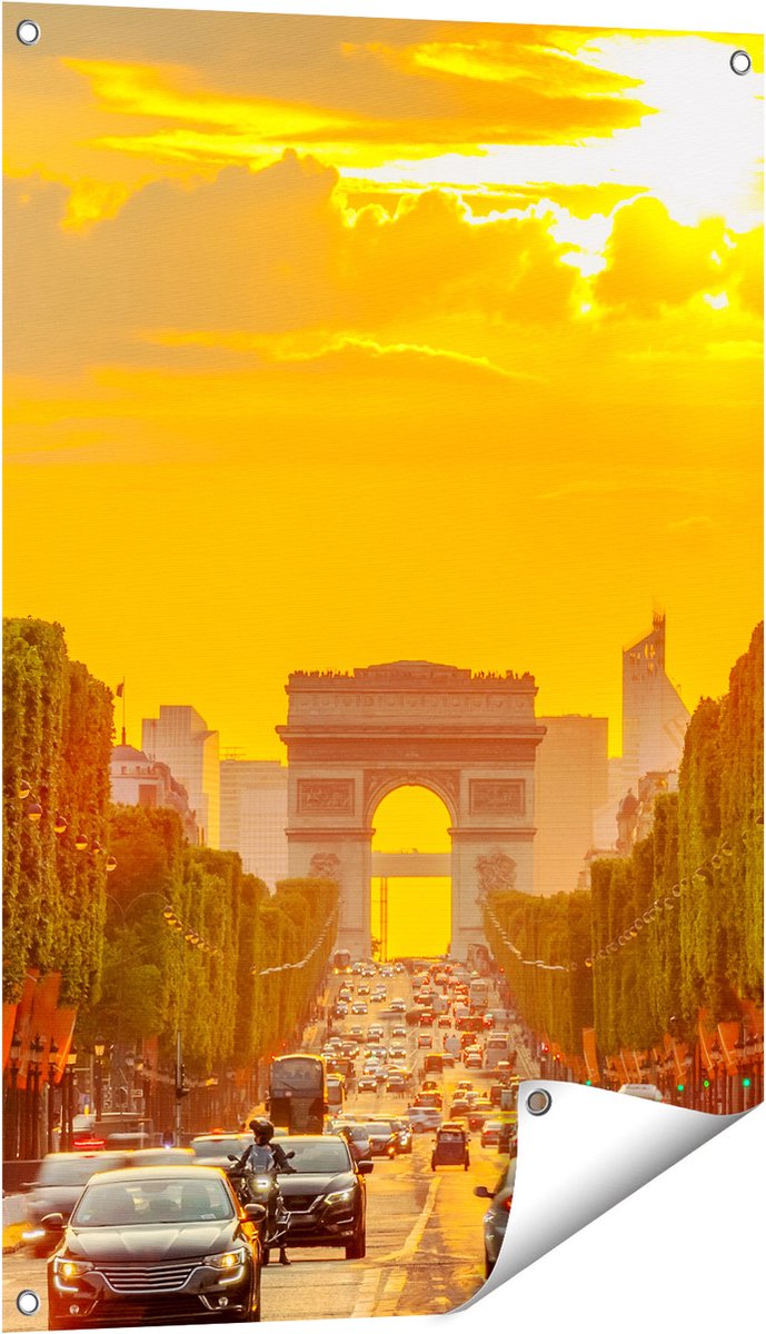 Gards Tuinposter Arc de Triomphe bij de Autoweg - 60x90 cm - Tuindoek - Tuindecoratie - Wanddecoratie buiten - Tuinschilderij Multikleur